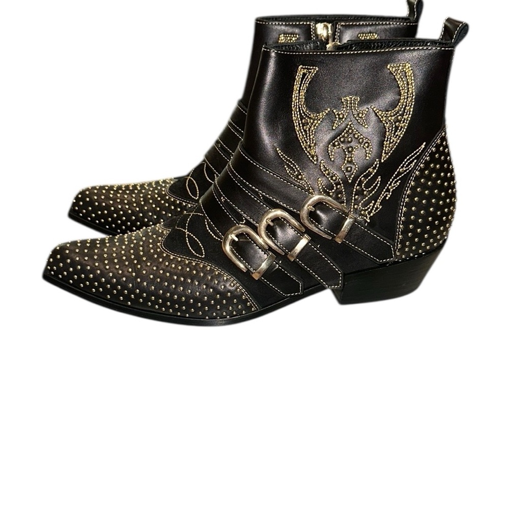 ANINE BING CHARLIE WOMENS 38 Black‎ and Gold Studded Ankle Boots leather - Picture 5 of 12